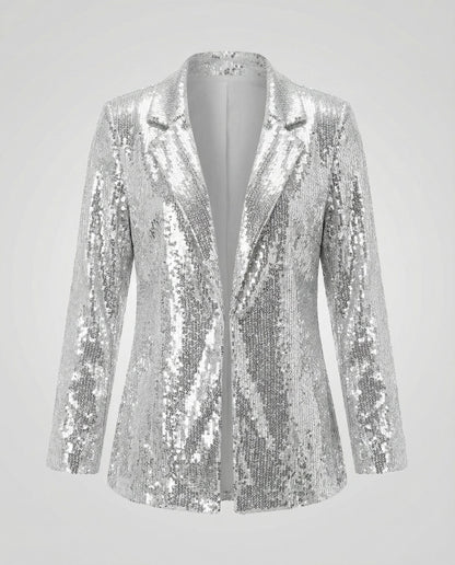 sequin blazer with elegant statement fit and structured silhouette