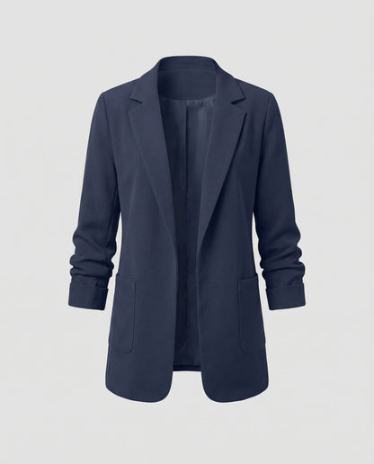 slim-fit blazer with tailored structured design and classic button front