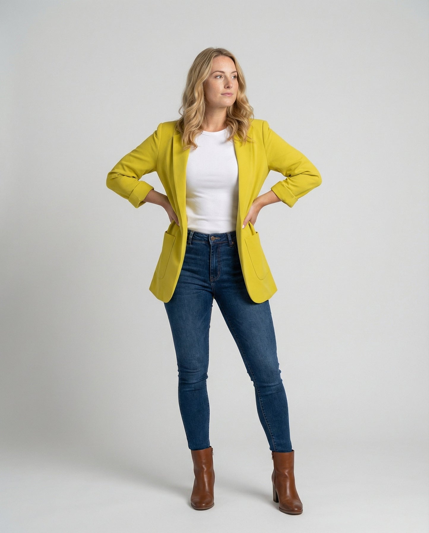slim-fit blazer with tailored structured design and classic button front