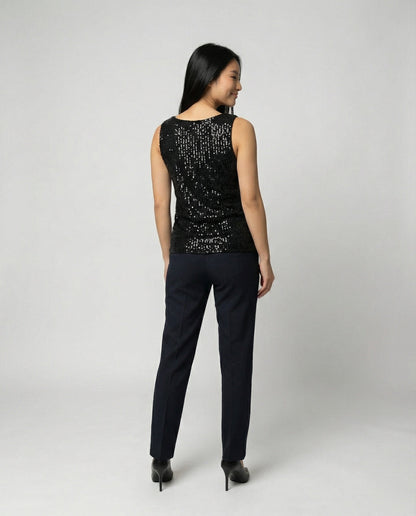 Ladies Glittering Top with V-Neck and Sparkling Sequin Trim Eva