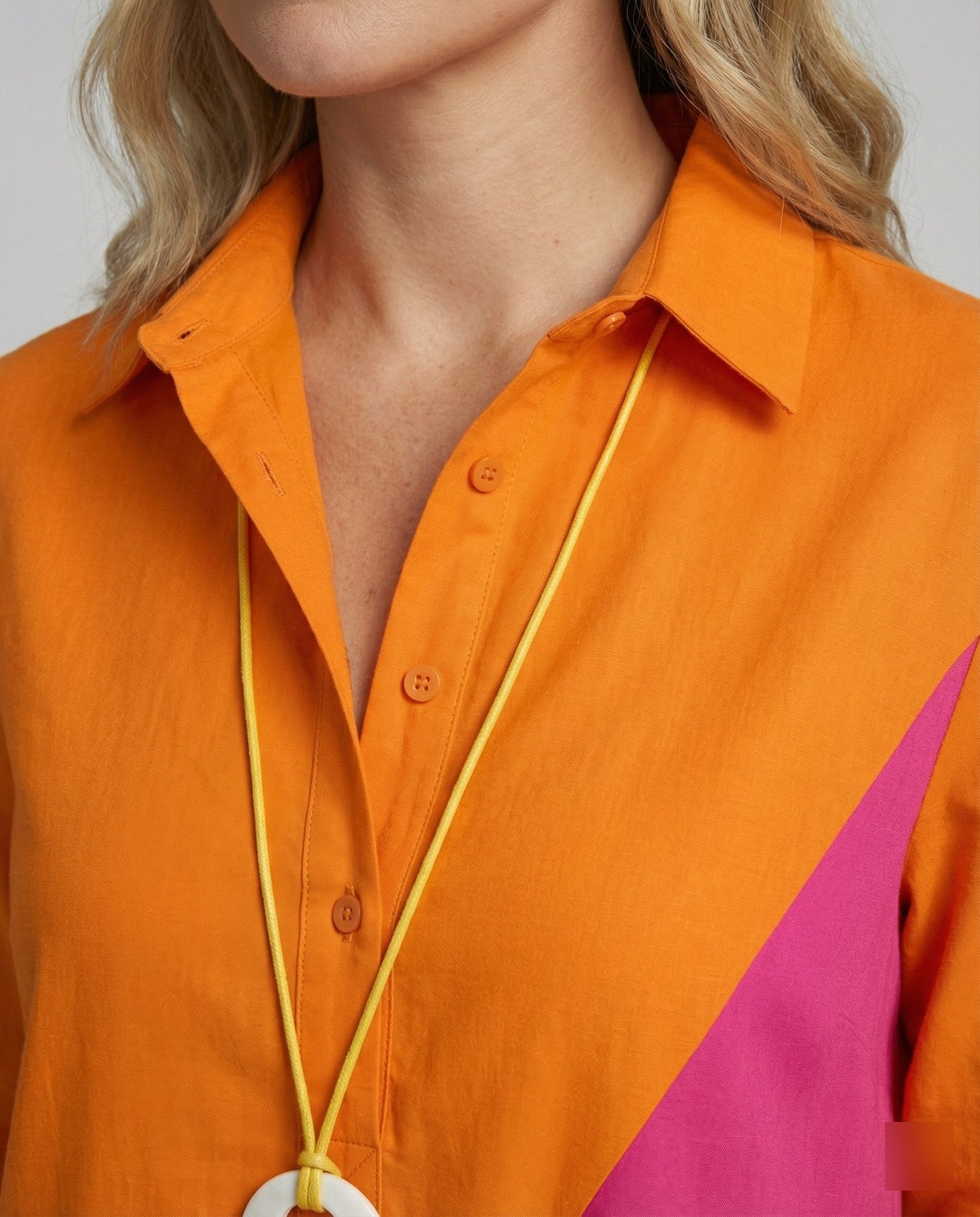 Shirt dress with lapel collar & three-quarter sleeves