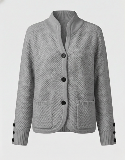 knit cardigan with soft fine-knit texture and button-front design