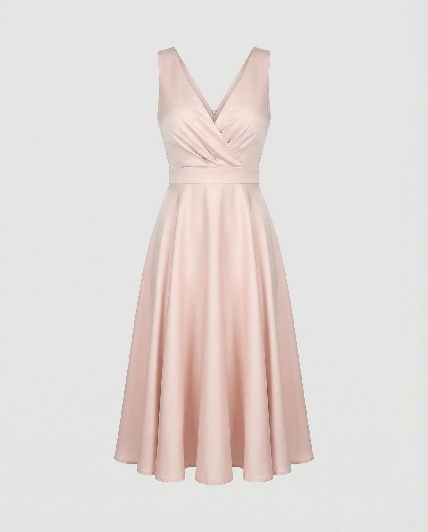 Midi dress in A-line, zipper, straps, V-neck, sleeveless, elegant, for women, cocktail party