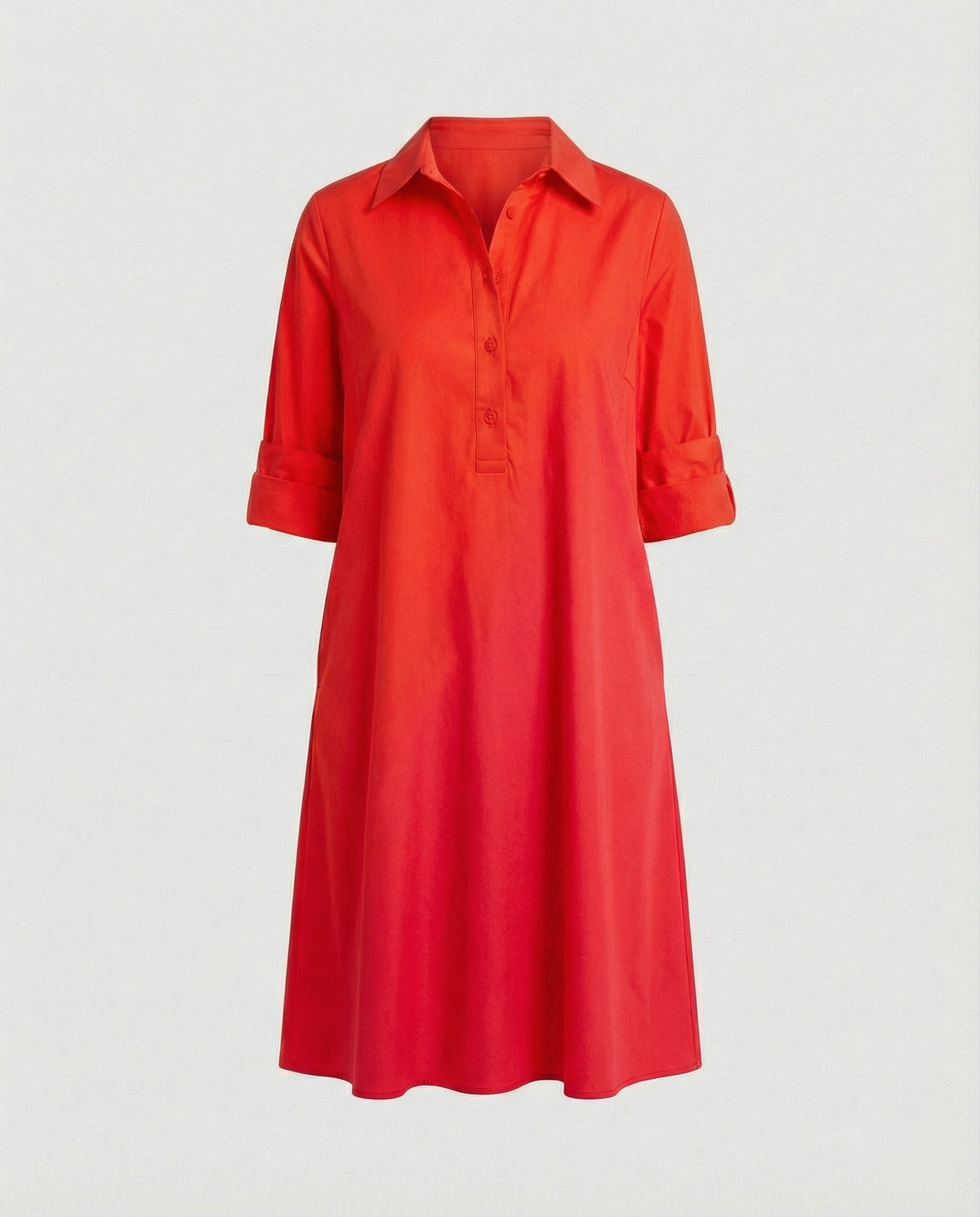 Shirt dress with lapel collar & three-quarter sleeves