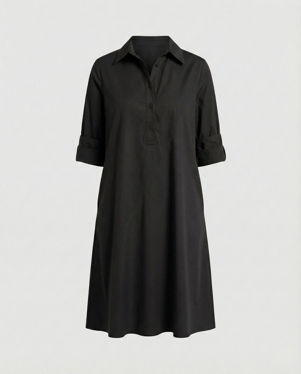 Shirt dress with lapel collar & three-quarter sleeves