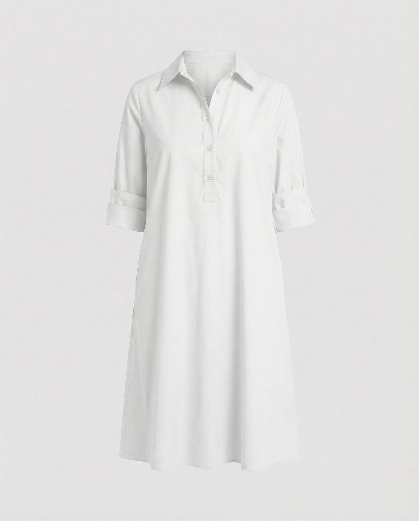 Shirt dress with lapel collar & three-quarter sleeves