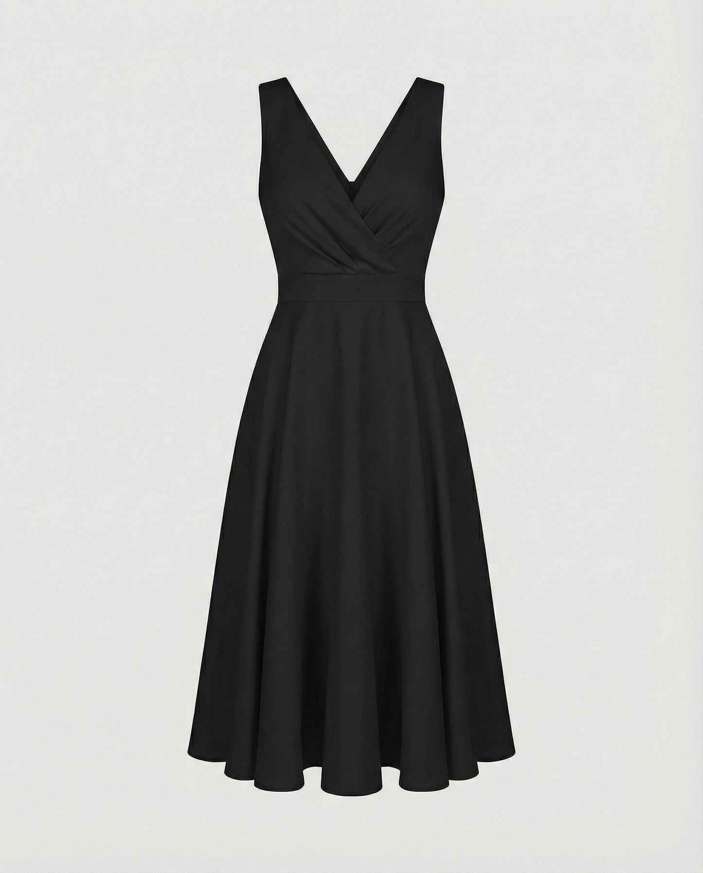 Midi dress in A-line, zipper, straps, V-neck, sleeveless, elegant, for women, cocktail party
