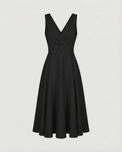 Midi dress in A-line, zipper, straps, V-neck, sleeveless, elegant, for women, cocktail party