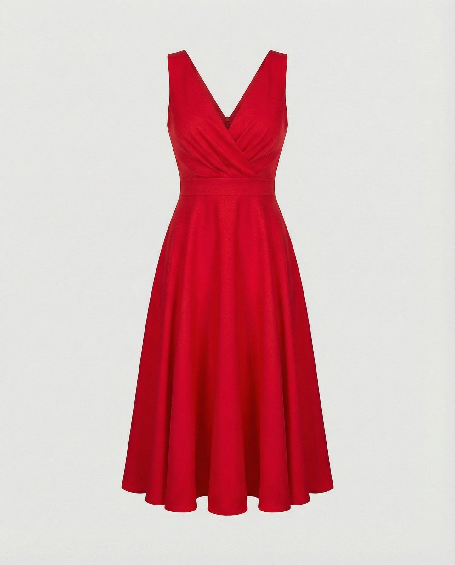 Midi dress in A-line, zipper, straps, V-neck, sleeveless, elegant, for women, cocktail party
