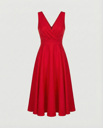 Midi dress in A-line, zipper, straps, V-neck, sleeveless, elegant, for women, cocktail party