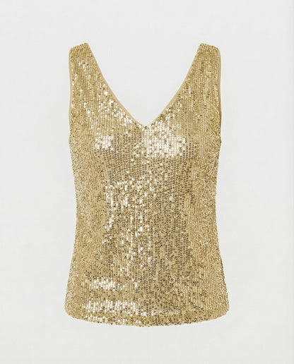 Ladies Glittering Top with V-Neck and Sparkling Sequin Trim Eva