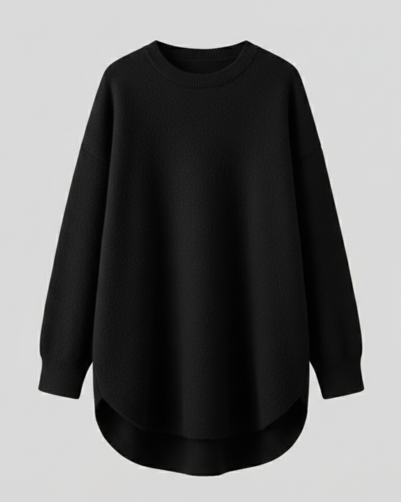 oversized autumn sweater with mid-length cut and relaxed cozy fit